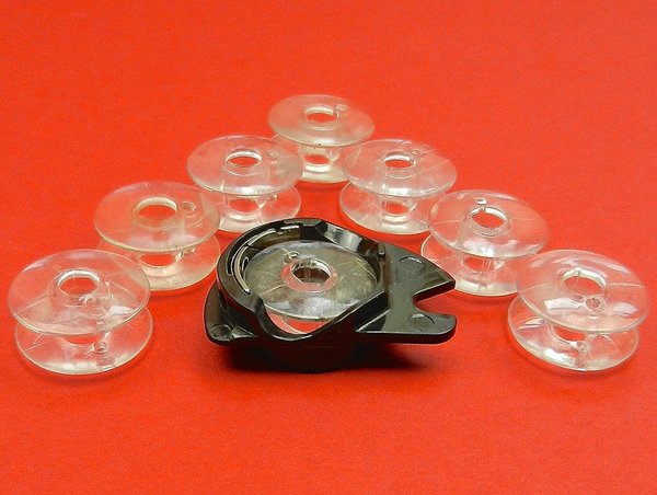 Apollo Spulenkapsel + 8 Transparente Kunststoff Spulen für SINGER Nähmaschinen